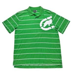 Vintage Y2K Ecko Unltd Green white striped logo patch polo shirt size 2XL - Y2K